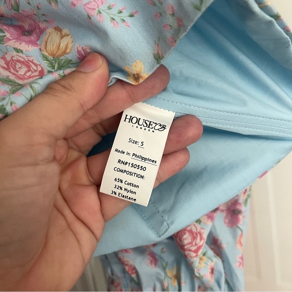 House of CB Millicent Top Blue Floral Puff Long Sleeve Tie Front Blouse - Picture 5 of 6